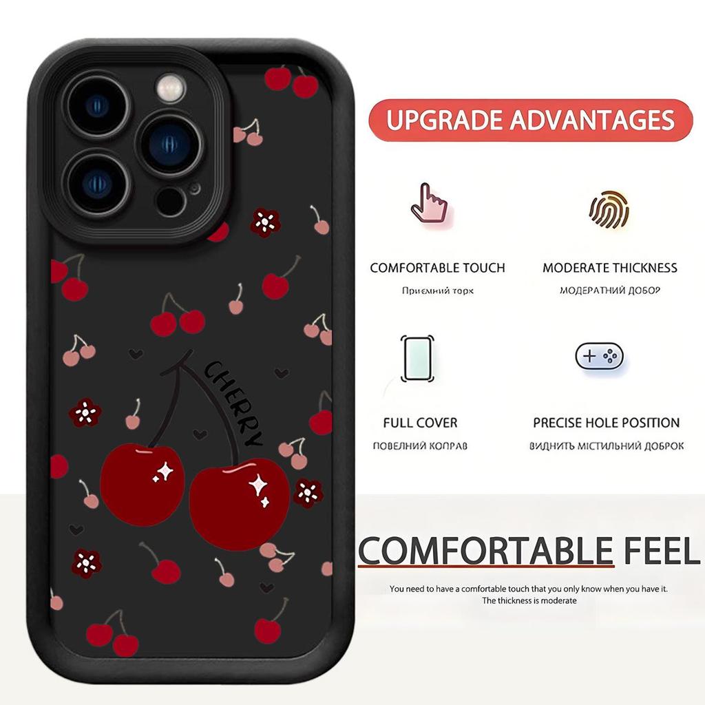 Large Cherry Black Groove Sandstone Phone Case for iPhone 15/16/17