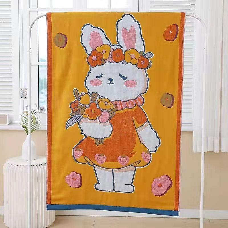 New National Tide Quick-Dry Pure Cotton Gauze Bath Towel - Soft, Large, Cartoon Design for Adults & Kids