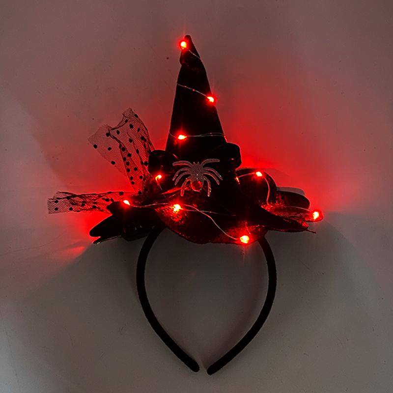 Lovely LED Witch Headband Halloween Light up Witch Hat Headband Women Masquerade Party Cosplay Hairband Hair Accessories