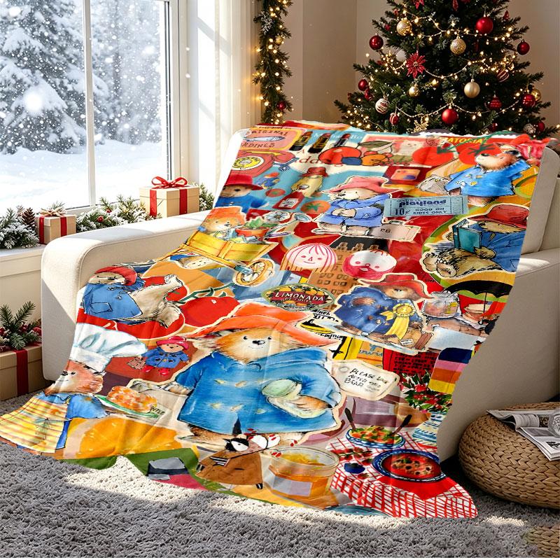 Paddington Bear Pattern Blanket for Home Decoration, Bed, Sofa, Car Travel, Camping, Suitable for All Seasons, Birthday Christmas Gift