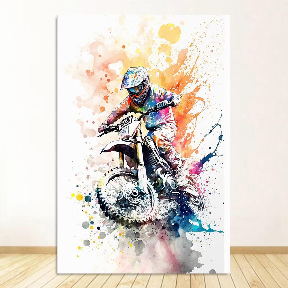Watercolour Dirt Bike Motocross Posters Prints Canvas Painting Motorcycle Motorbike Wall Picture for Room Home Decor Biker Gift