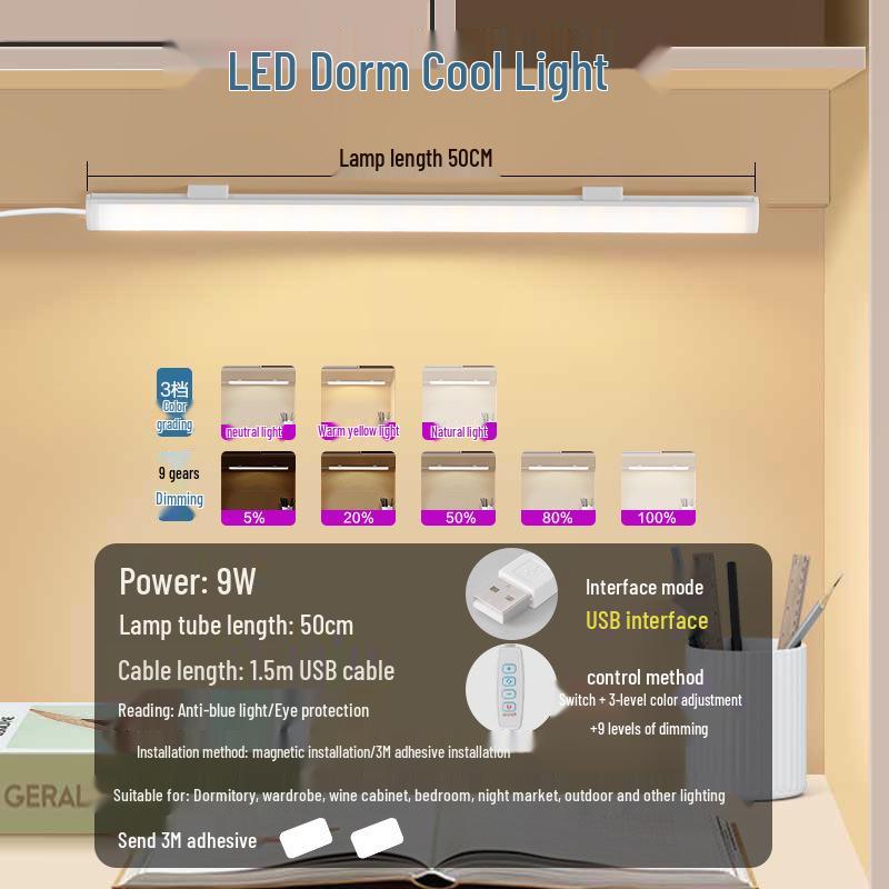 College Dorm LED Desk Lamp with Eye Protection and USB Charging