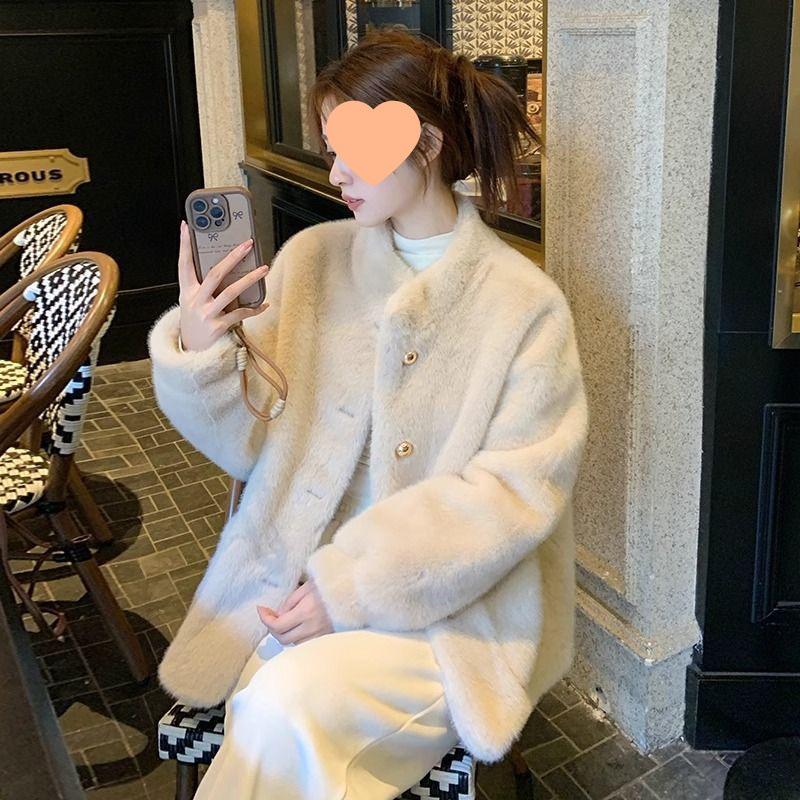 2025 Women's Winter Faux Mink Fur Stand Collar Coat - Small Fragrance Style