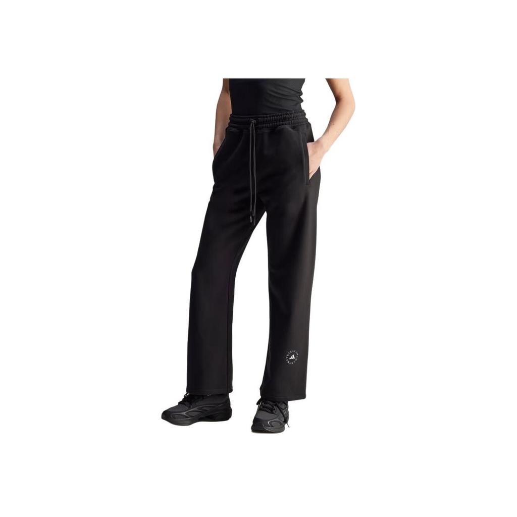 Adidas By Stella McCartney High-Waisted Drawstring Logo Straight Leg Knit Sports Pants Women pants Black JJ0102