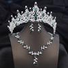 3 pcs Pink Bridal Jewelry Sets for Women Crown Flower Choker Necklace Earring Wedding Tiara Bride Costume Accessories