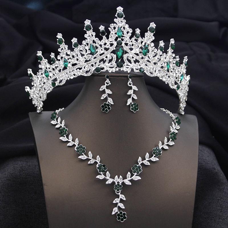 3 pcs Pink Bridal Jewelry Sets for Women Crown Flower Choker Necklace Earring Wedding Tiara Bride Costume Accessories