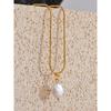Yhpup Stainless Steel Natural Freshwater Pearls Charm Pendant France Necklace Waterproof Hypoallergenic Stylish Jewelry for Wome