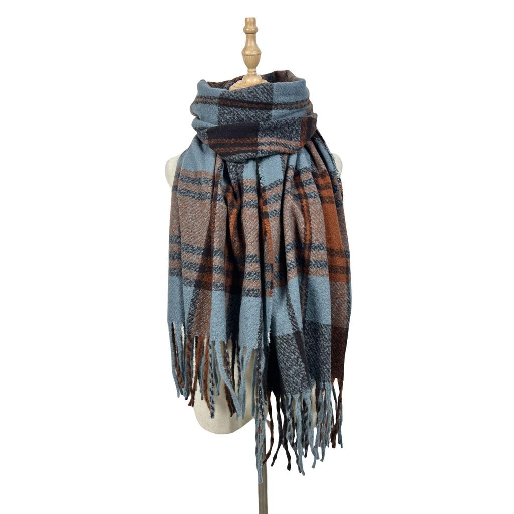 Plaid tassel scarf women's new autumn and winter versatile senior sense students keep warm simple and comfortable imitation cashmere scarf