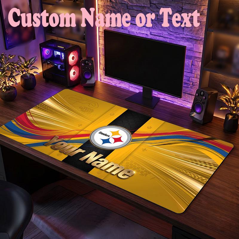 Pittsburgh Steelers Customized Name Text Mouse Pad, Large Desk Mouse Mat Personalized Home Office Present