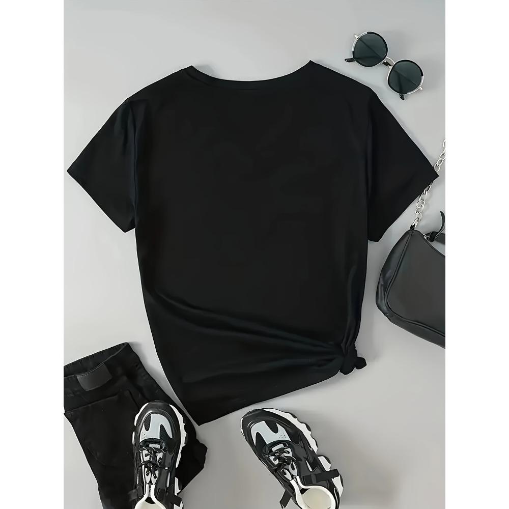 V-neck Printed T-shirt Cute Paw Print and Love Embellishment Casual Fashion Design, New In Summer