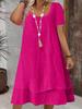 European & American Spring/Summer Women's Casual Loose Short Sleeve Solid Color Layered Dress