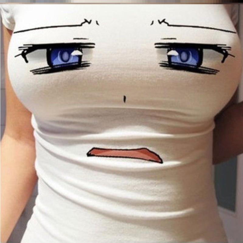 3D Big Eyes Tight Top for Women - Sweet Broadcast & Internet Celebrity Style