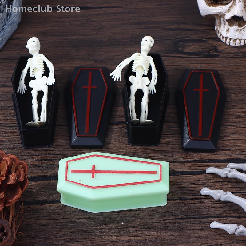 2/4Pcs Halloween Decorative Coffin Miniature Dollhouse Coffin Box Treat Coffin Prank Prop Box Model Trickery Prop Decor