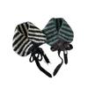 Winter knitted wool small ear scarf women's new high-end stripes slack with scarf