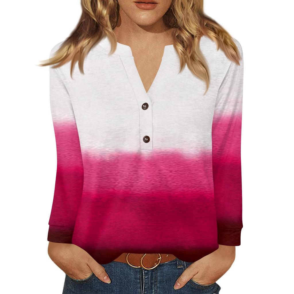 Women's T Shirt Print Button Long Sleeve Daily Weekend Fashion Basic V- Neck Regular Top