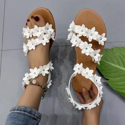 Mode Damen Blumen Flache Sandalen Damen Sommer Neue Mode Hausschuhe Geflochtenes Design Band Offene Zehen Schuhe Lässig Rutschfeste Folien
