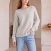 Basic Solid Color Crew Neck Knitted Sweater Loose Long Sleeve Knitted Top Casual Knitted Women's Pullover