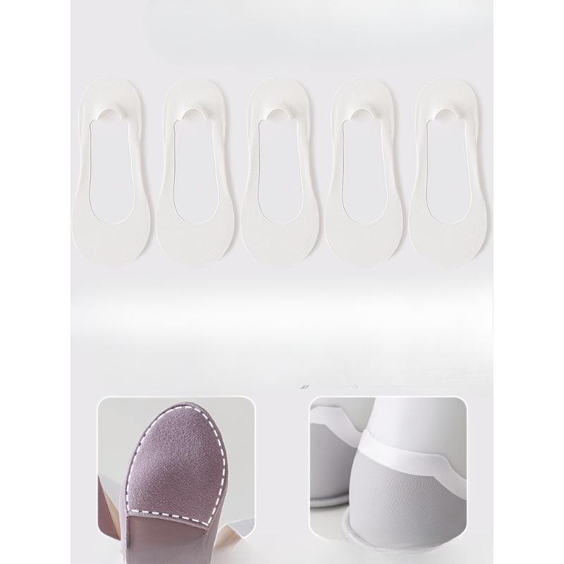 5 Pairs of Female Summer Thin Foot Protector Cotton Pad Non Slip with Ice Silk Shallow Mouth Invisible Socks