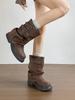 Thick-soled short boots, thin trouser boots, women's boots 2025 new versatile retro locomotive boots, thin boots, knight boots