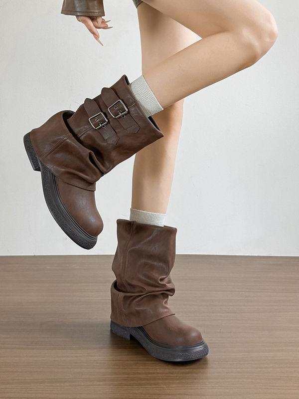 Thick-soled short boots, thin trouser boots, women's boots 2025 new versatile retro locomotive boots, thin boots, knight boots