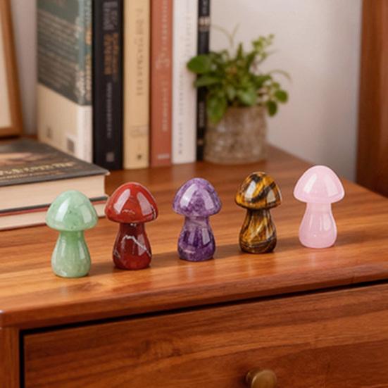 Mini Mushroom Gemstone Sculpture Cute Natural Healing Stone Polished Mushroom Figurine for Home Crafts Flower Pot Decor Gifts for Women Men