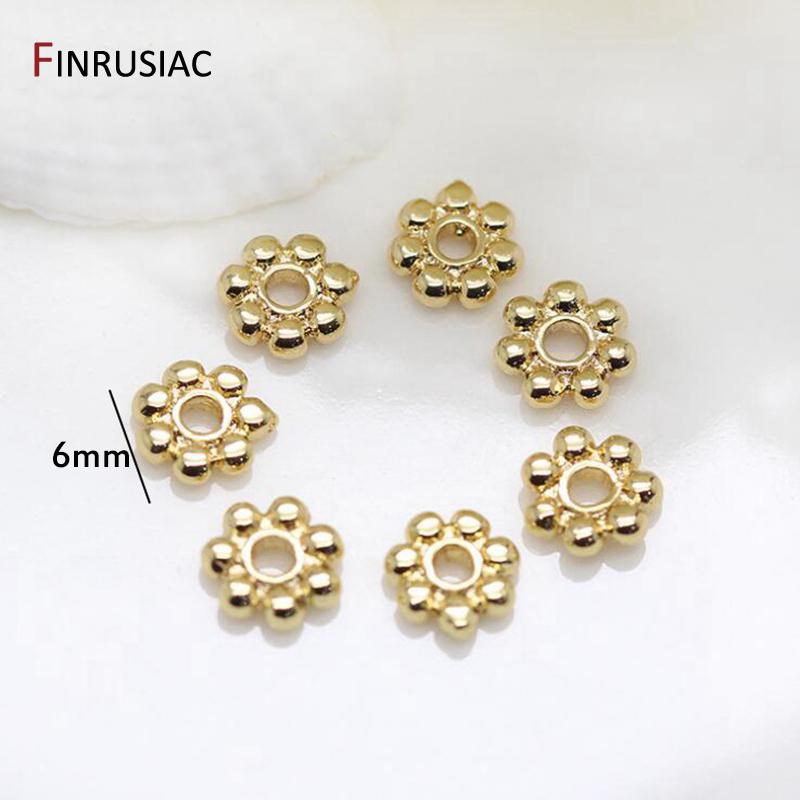 DIY Jewelry Accessories 14k Gold Plated Brass Spacer Beads 6mm Flower Bead Caps Separator For Bracelet Making Supplies
