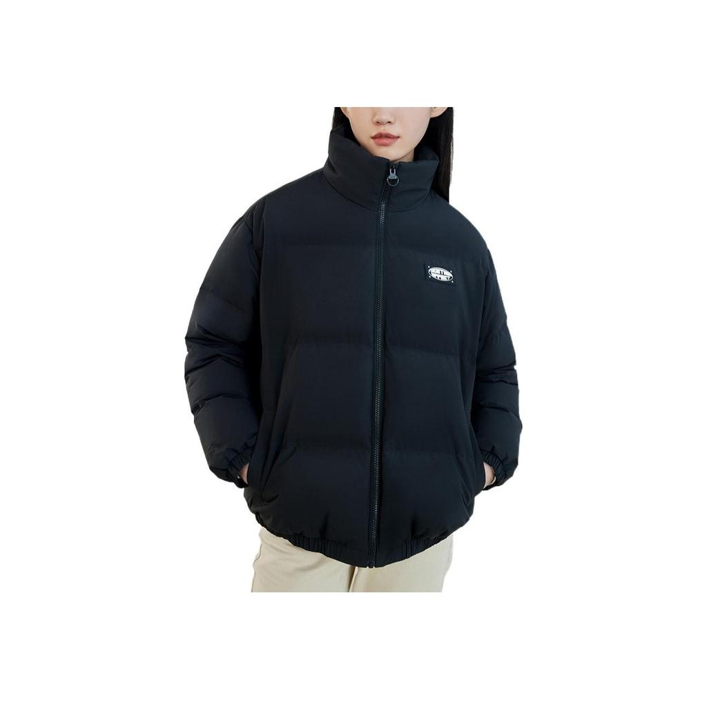 Anta Solid Color Logo Tag Zipper Stand Collar Duck Down Long Sleeve Down Jacket Women Outerwear Black 962248940-3