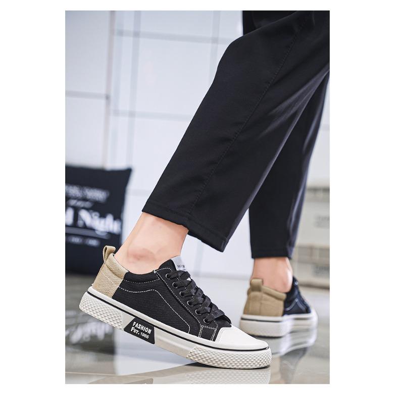 Herren Canvas Low-Top Sneaker Lässige Schnürschuhe mit Kontrast-Fersenkappe für den täglichen Gebrauch