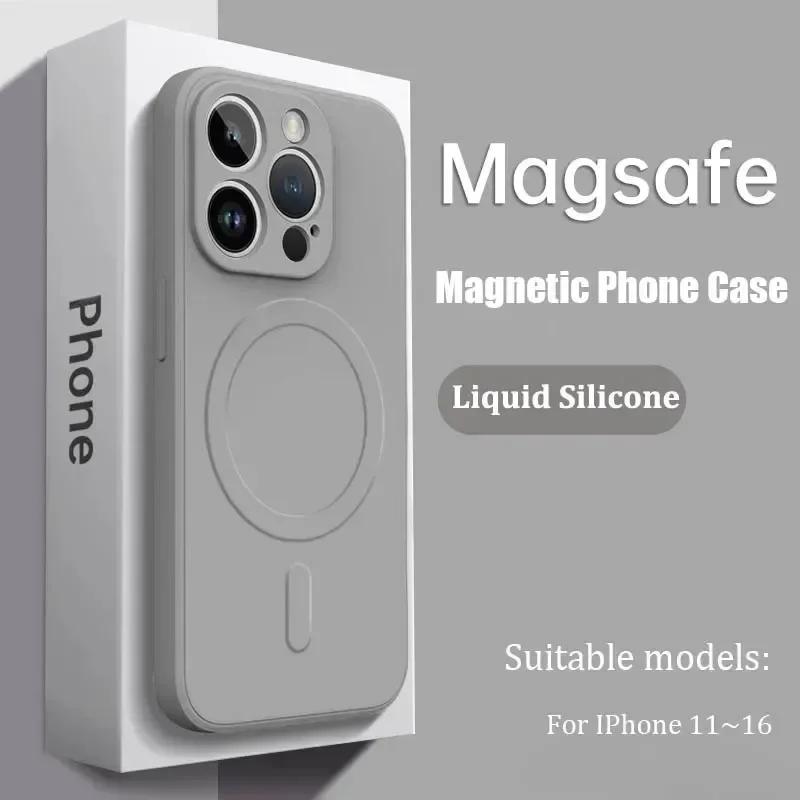 Tekutý silikonový kryt Pro iPhone 16 17 15 14 13 12 11 Pro Max Plus Mini Air Pro Magsafe Magnetické bezdrátové nabíjení Měkký kryt funda