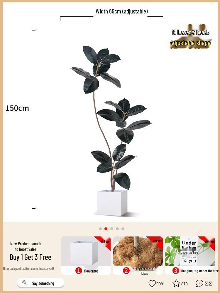 Luxurious Black Gold Ficus Elastica Artificial Tree: Indoor Ornament and Floor Decoration