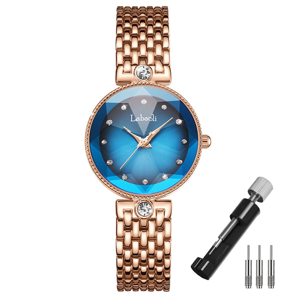 Stainless Steel Wristwatch for Perfect for Business or a Gift for Available In Rose Gold and Stylish, Cute, Waterproof, Women, Her. Blue.