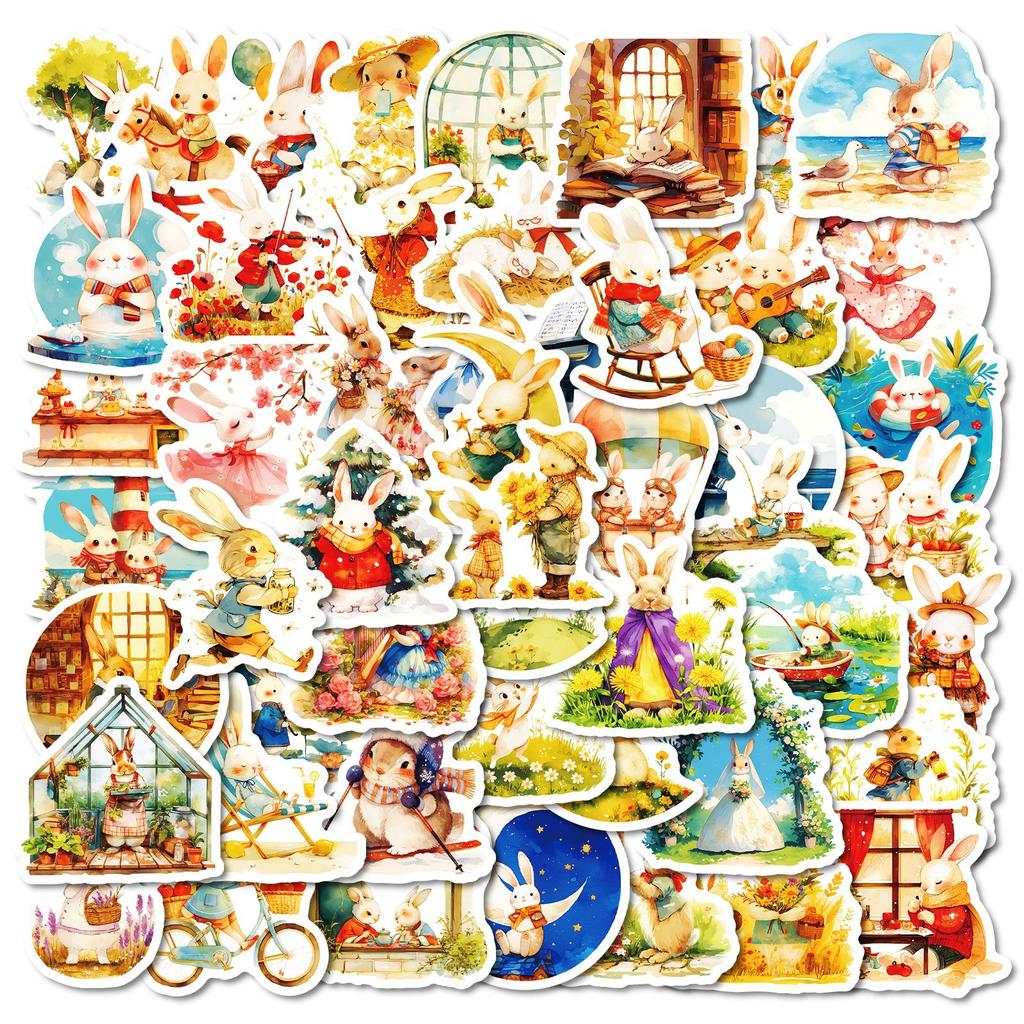 New 50 Cartoon Bunny Doodle Decorative Stickers Stickers Decorative Skateboard Refrigerator