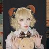 Bear Ear Headband Lolita Headpiece with Large Cotton and Cosplay Costume [SRrabbit] Ears, Off-White Lace, (Navy & Gold)