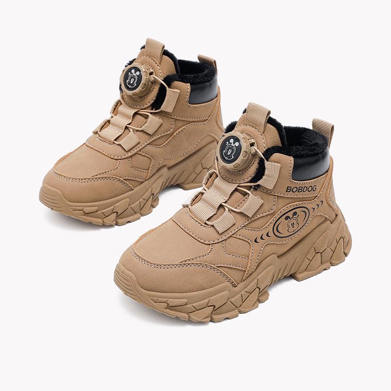 Babu Dou Kids' Velvet-Lined Warm Boots for Boys & Girls - Autumn/Winter 2025 Martin Style