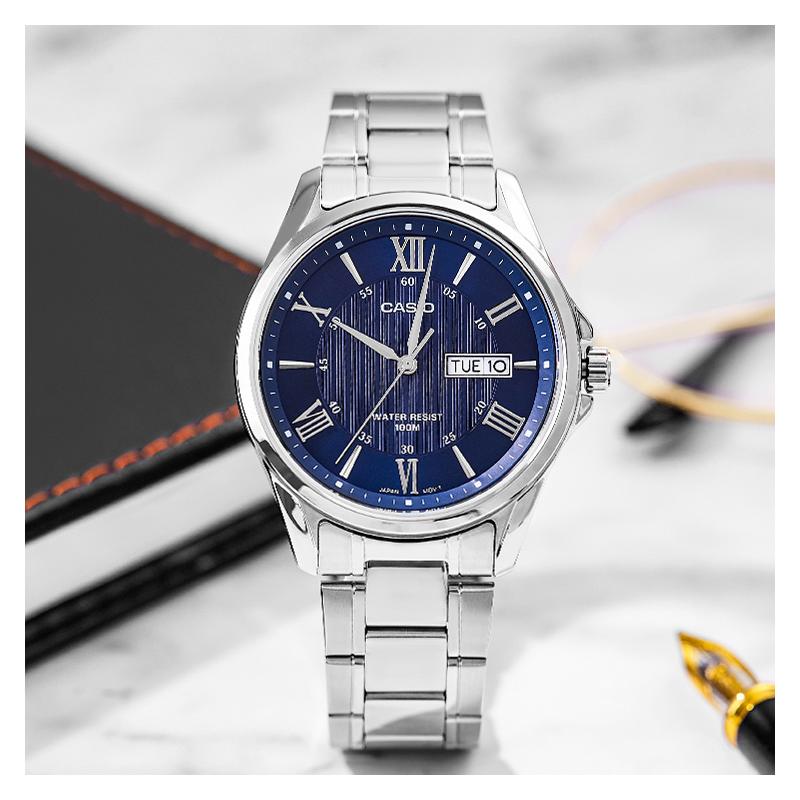 Casio STANDARD Series Business Casual Simple Waterproof Quartz Movement Stainless Steel Strap Japanese and Korean Watch Men's Watch Blue MTP-1384D-2A