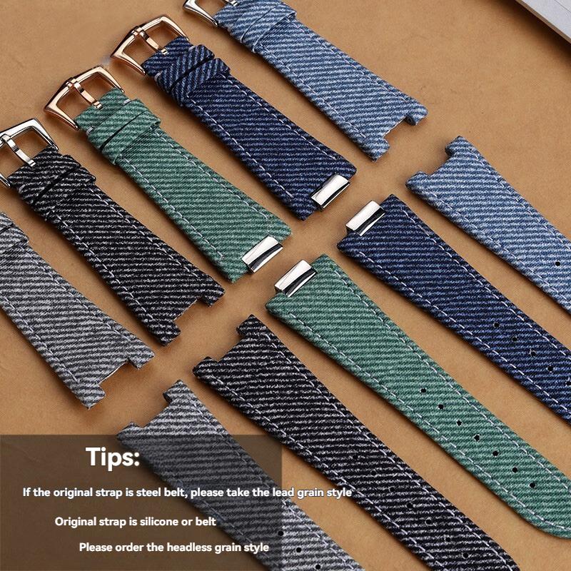 Denim & Cowhide Leather Watch Strap for Patek Philippe Nautilus 5711/5712 – Fashion Light Blue/Green/Gray Jeans Style Band