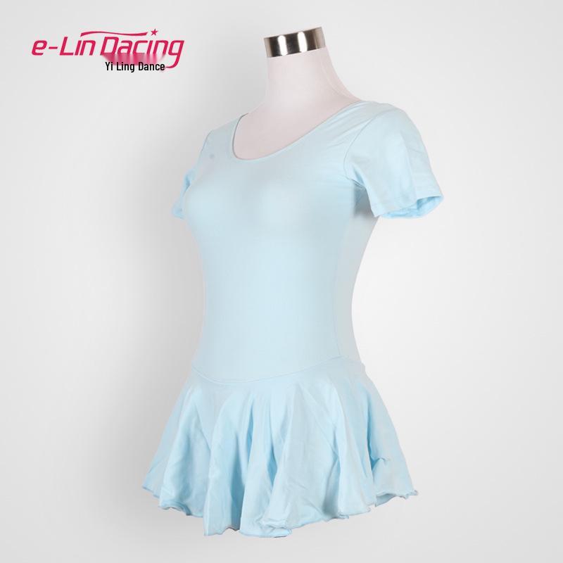 

Взрослый купальник для балета с коротким рукавом и юбкой-рюшей - Хлопковый наряд для танцев и йоги L светло-синий