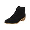 New Women's Boots Autumn and Winter Small Short Boots Solid Color Suede Pointed Lace-up Square Heel Martin Boots