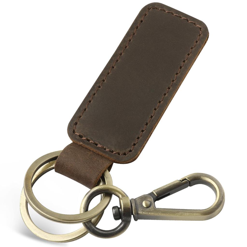 Crazy Horse Leather Unisex Keychain - Classic, Durable, Double Ring Car Accessory