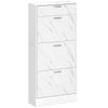 Marble Shoe Storage Cabinet with 3 Flip Drawers, Hallway Cabinet with Top Drawer and Adjustable Shelves, Shoe Cupboard for 18 Pairs, White