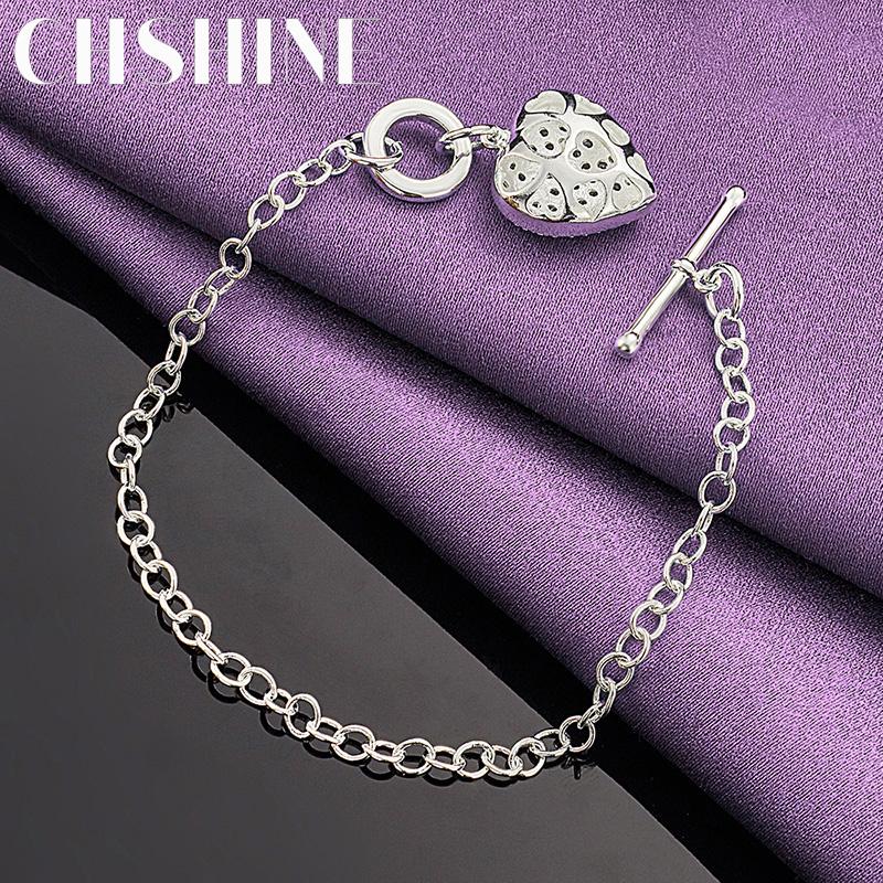 CHSHINE Bracelet Charm Cœur Cristal Argent Sterling 925 Pour Femmes Mode Bijoux de Haute Qualité