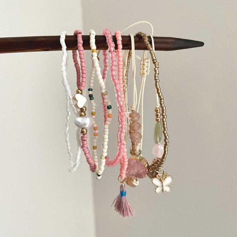 Multi-layer stacked cherry blossom powder beaded butterfly bracelet female sweet temperament bracelet bracelet bracelet