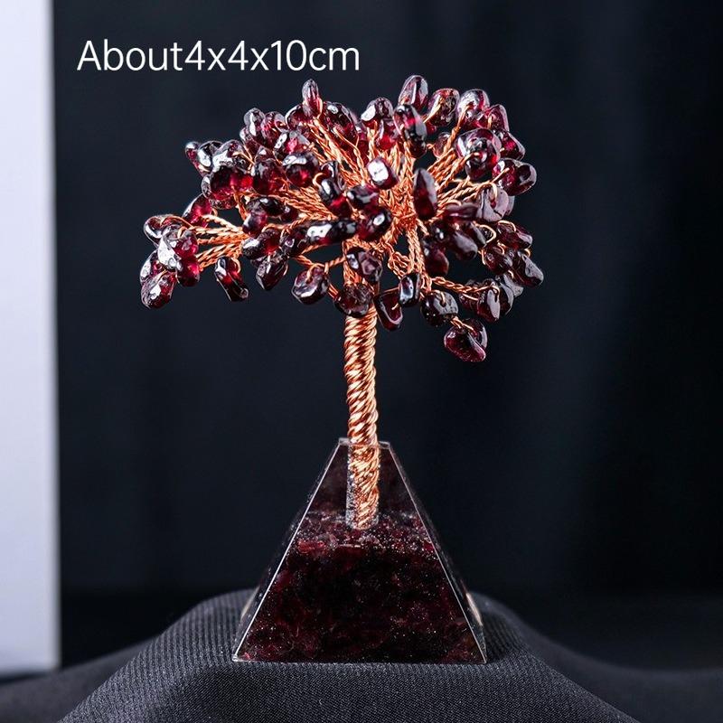 Natural Crystal Chip Money Tree Resin Pyramid Base Home Living Room Decor Ornament Desk Feng Shui Wealth Gift Idea Decoration