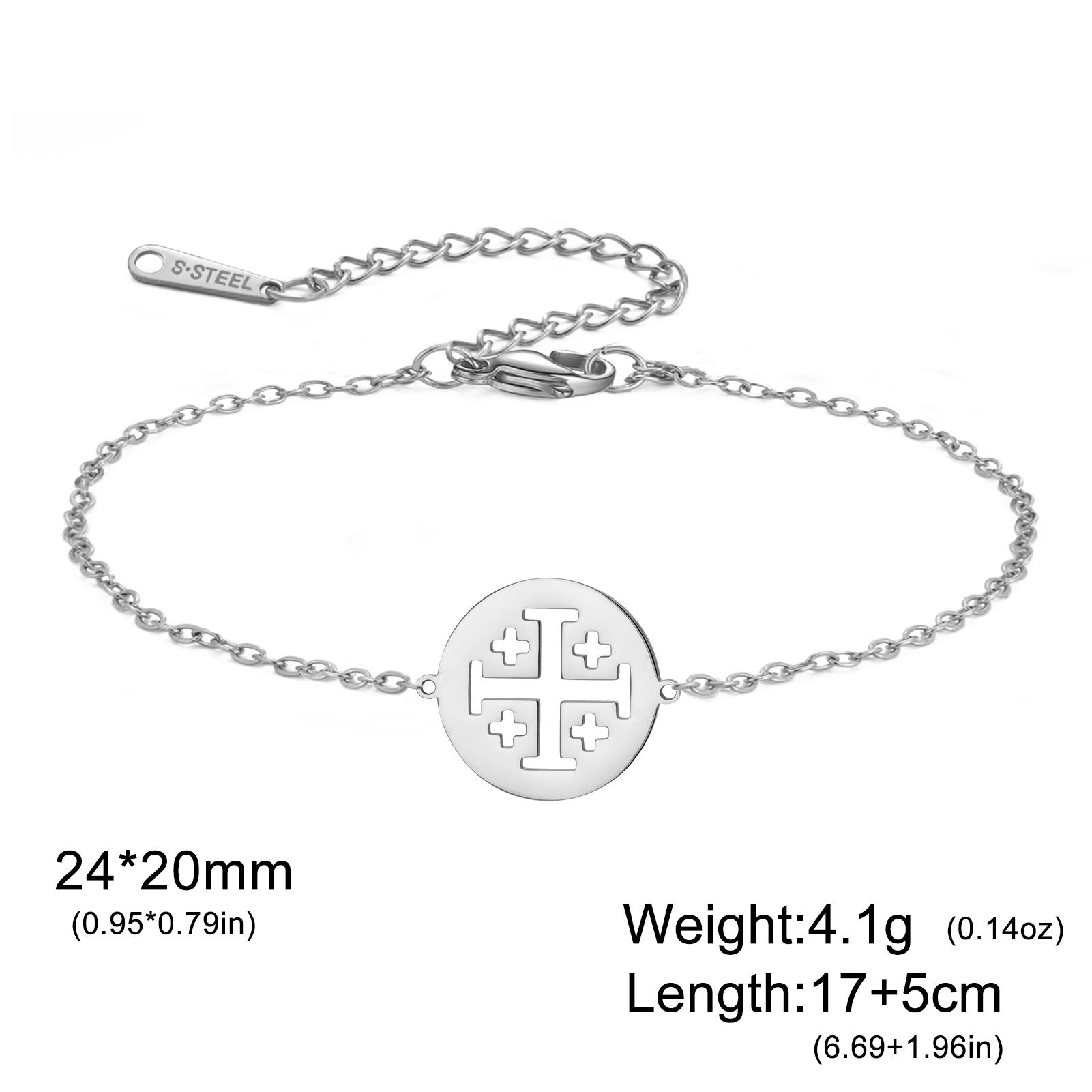 Dawapara Jerusalem Cross Women Bracelet Religious Catholic Greek Christian Symbol of Faith Stainless Steel Minimalism Jewelry