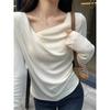 Spring Autumn Sloping Shoulders Solid Bottomed Sweater Women Long Sleeve Casual All-match Pullover KnittingTop