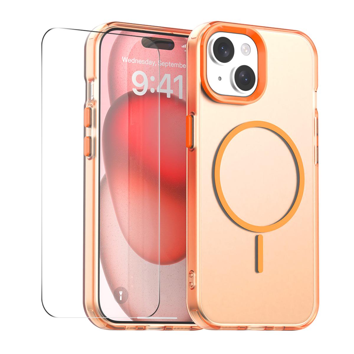 

For iPhone 15 Plus Case with 9H Tempered Glass ENKAY HAT PRINCE PC TPU Phone Cover Compatible with MagSafe