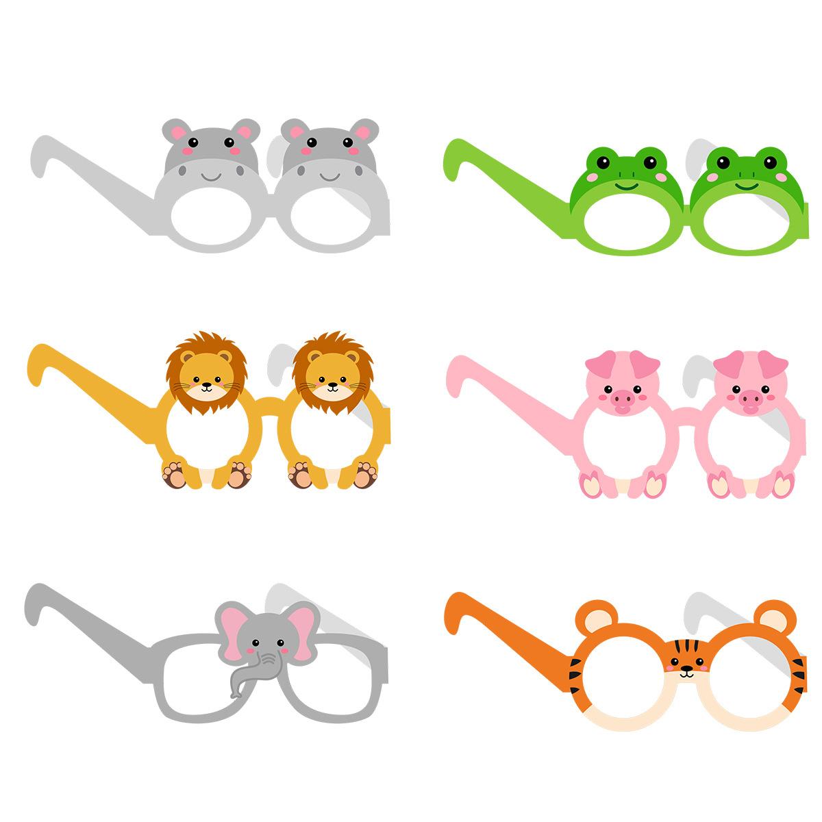 

6Pcs Children S Birthday Party Paper Mask, Cartoon Animal Mask Party Hat Glasses Set Animal Party Glasses B [6pcs]