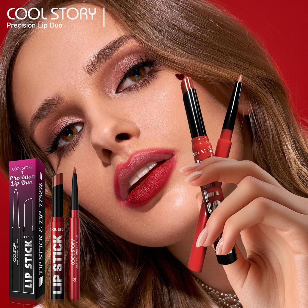 Waterproof Lasting Matte Velvet Lip Gloss Lip Liner Set 2pcs/set Lipliner Pen and Lip Gloss Combination Set Lips Contour Makeup