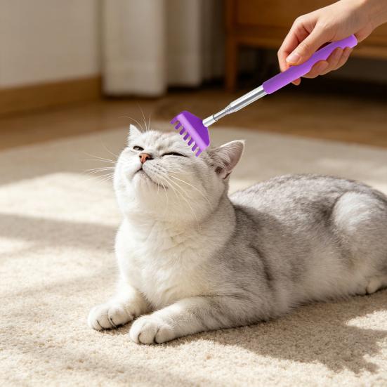 Interactive Touch Therapy Toy for Cats Dogs Extendable Pet Massage Stick Telescopic Rake Shaped Teaser Wand for Bonding Training Grooming