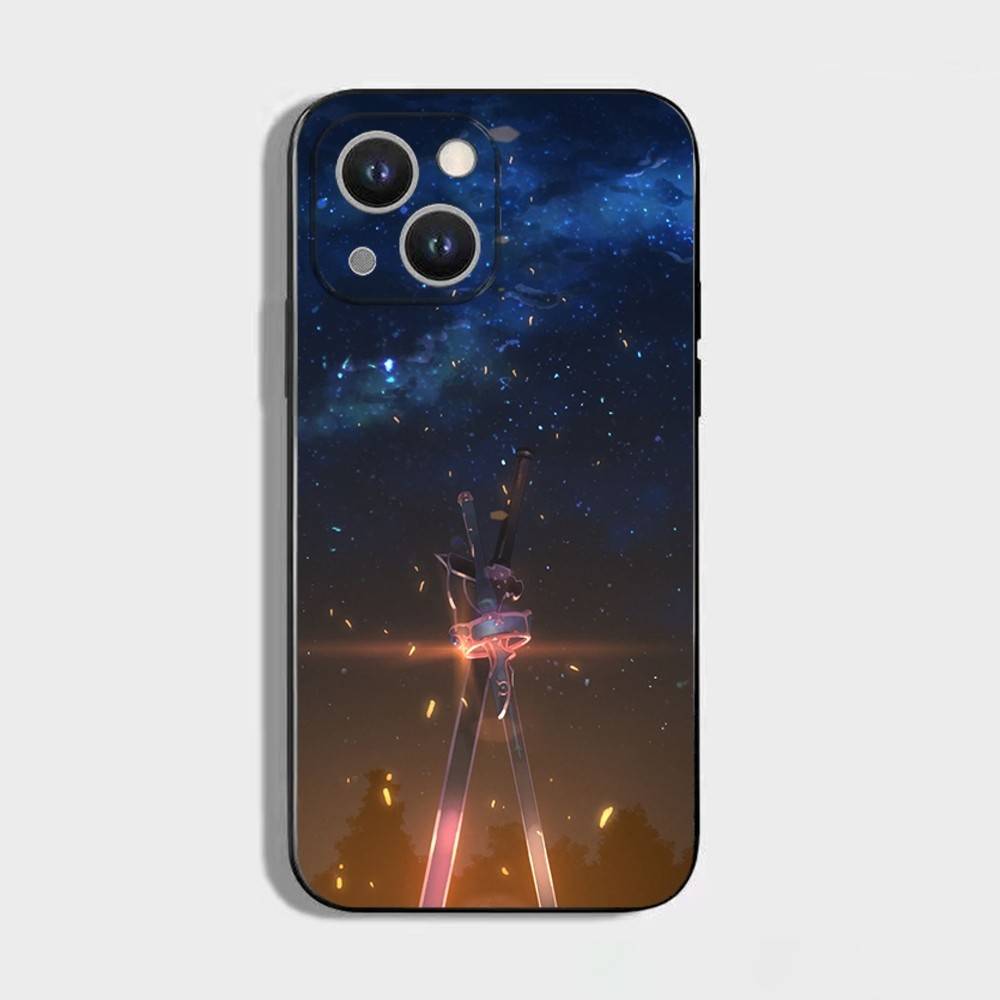 Sword Art Online SAO Kirigaya Phone Case For iPhone 16,15,14,13,12,11 Plus,Pro Max,XS,X,XR,SE,Mini,8,7,Soft Silicone Black Cover